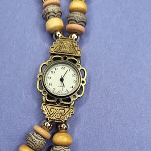 Vintage-Inspired Gold and Brown Beaded Watch